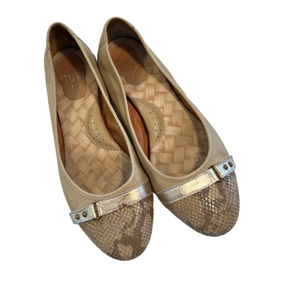 Born Leather Snakeskin Embossed Ballet Flats Tan Size 9.5 - Picture 1 of 12